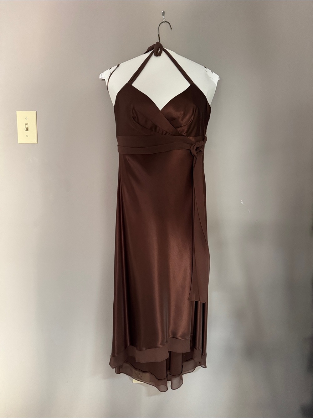 BCBG MAXAZRIA Brown Halter Satin Midi Dress Size 6